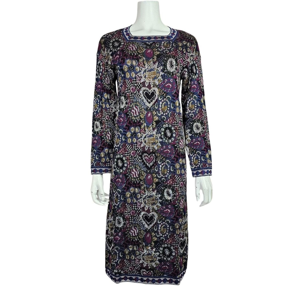 Vintage 80s Missoni Orange Label Size‎ M Kaleidoscope Hearts Tapestry Knit Dress